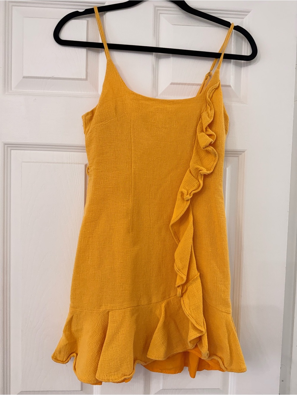 Sunny Yellow Ruffle Mini Dress with Spaghetti Straps